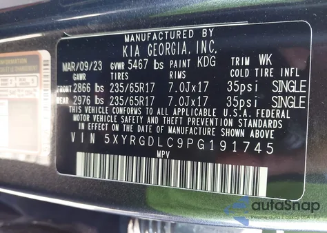 2023 Kia Sorento Lx из США, поврежденный, VIN 5XYRGDLC9PG191745